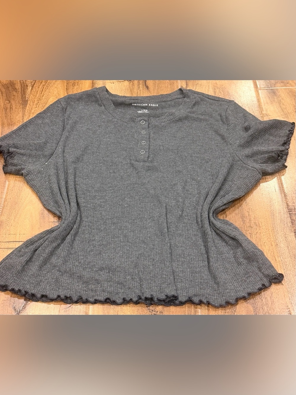 American Eagle Outfitters Charcoal Gray Ribbed Henley Crop Top
